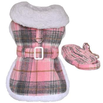 Pink & Gray Plaid Sherpa-Lined Dog Coat/Harness & Leash Set