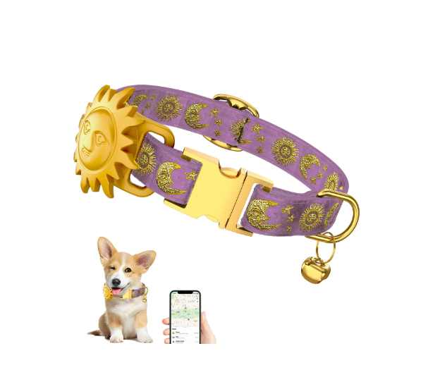 Moons & Stars Design Airtag Dog Collar for Small Dogs
