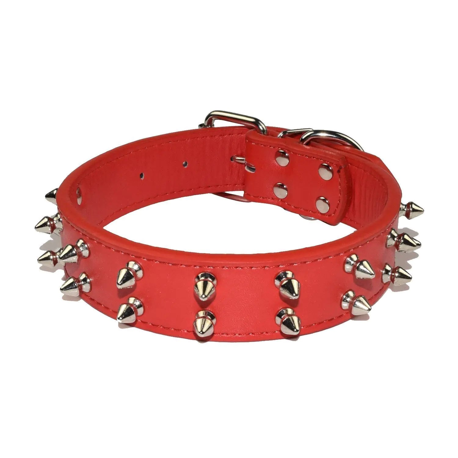 Large Spike-Studded Leather Dog Collar