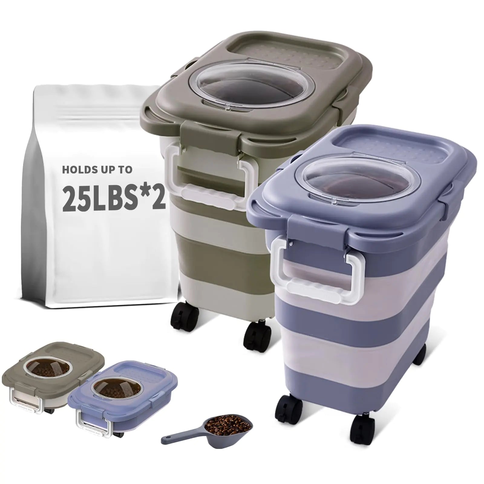 2PCS Collapsible Pet Food Container with Scoop – 25 lbs.