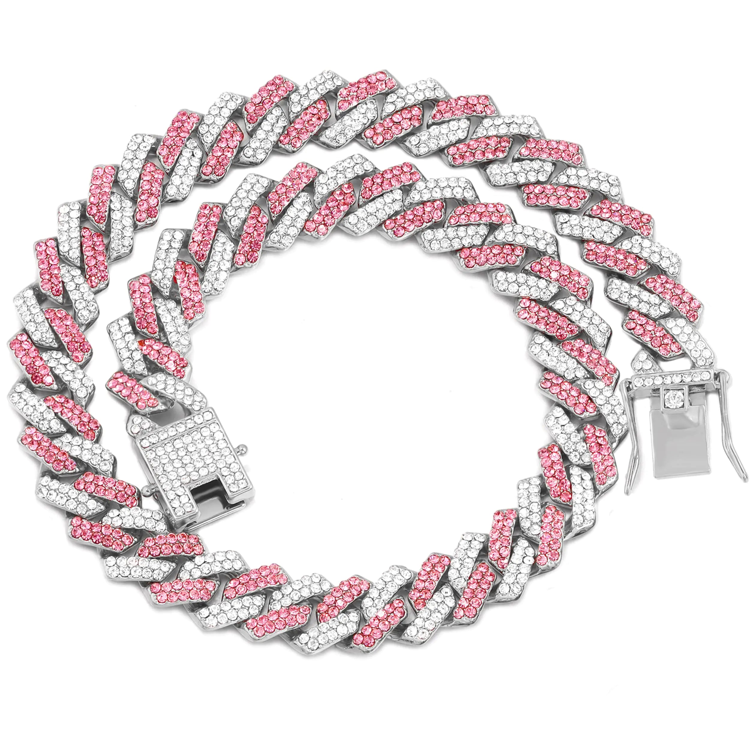 Pink & Silver Dog Necklace/Collar for MD/LG Dogs, 16"