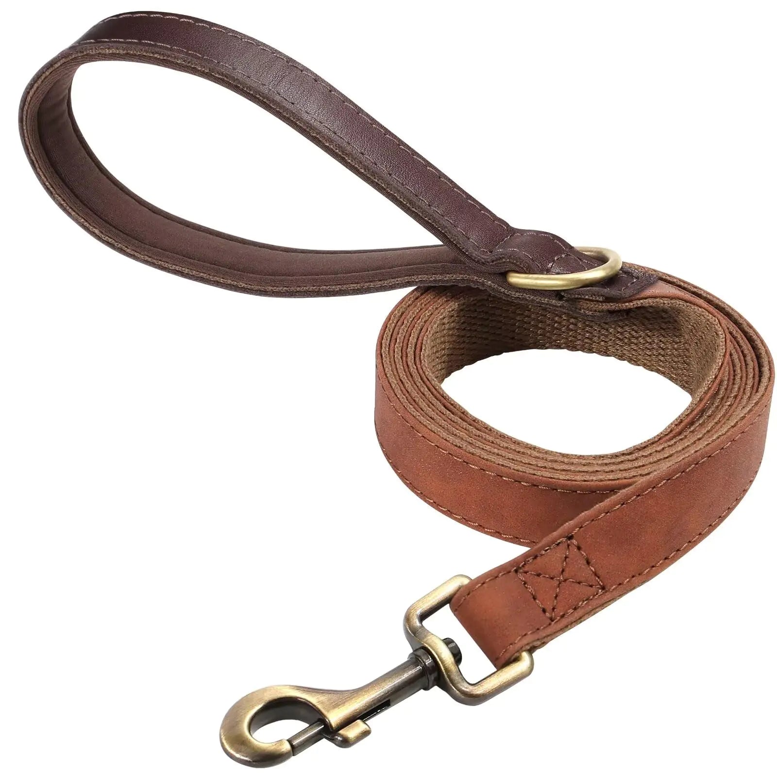 Leather Dog Leash W/Soft Padded Handle for SM-LG Dogs