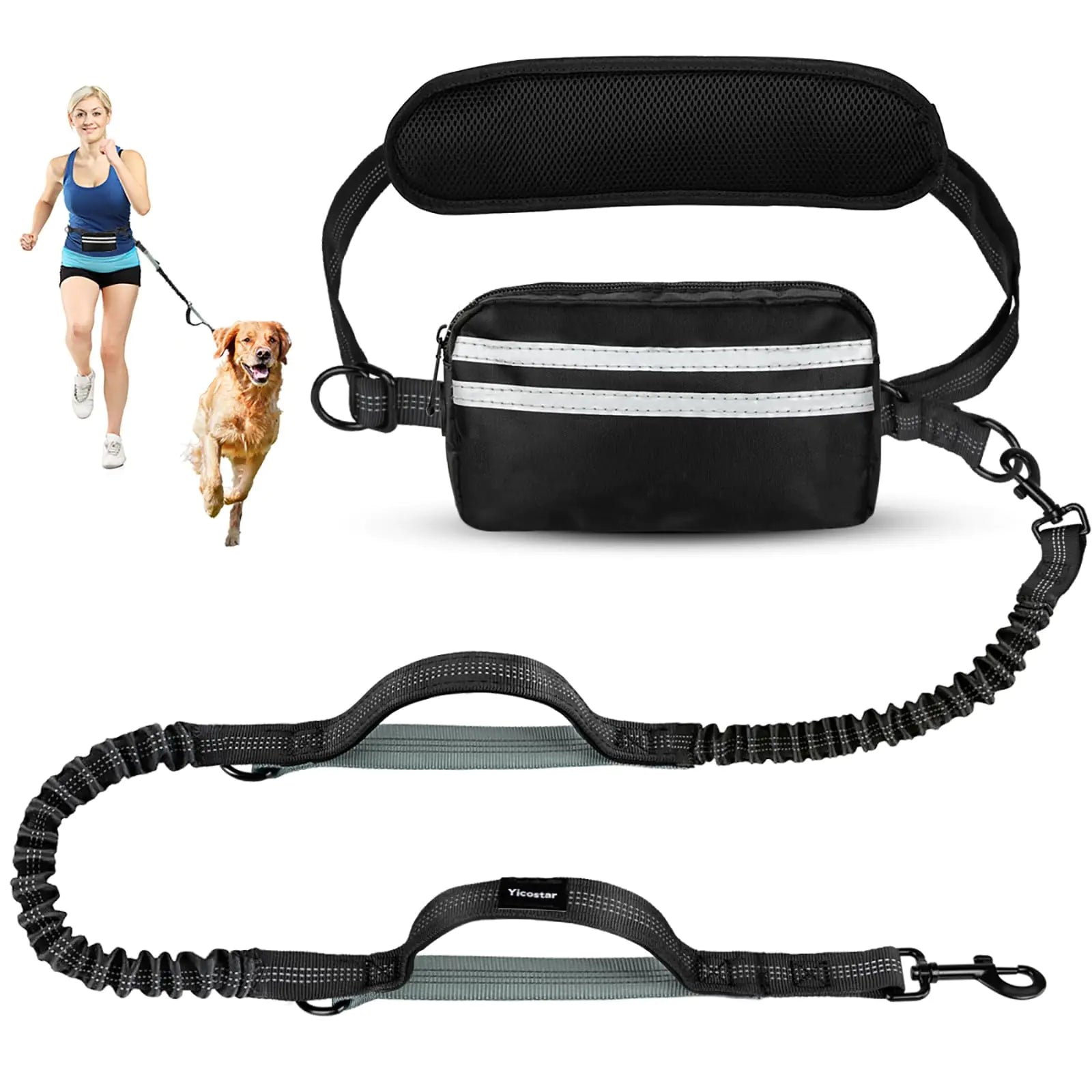 Hands-Free Retractable Bungee Dog Leash with Pouch, MD/LG