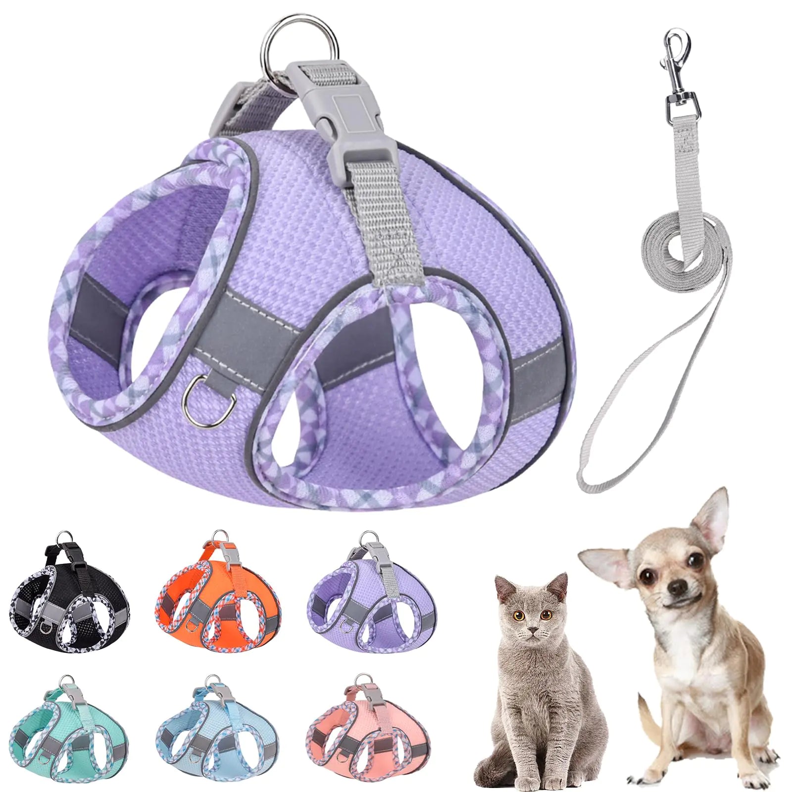 Super Cute Plaid No Pull Dog Harness & Leash for Small Dogs