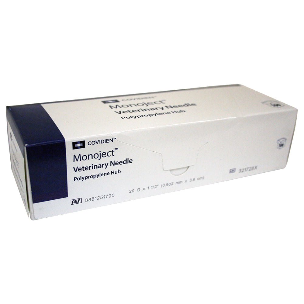 Monoject Needle Polypropylene Hub  20 G x 1.5", 100 ct