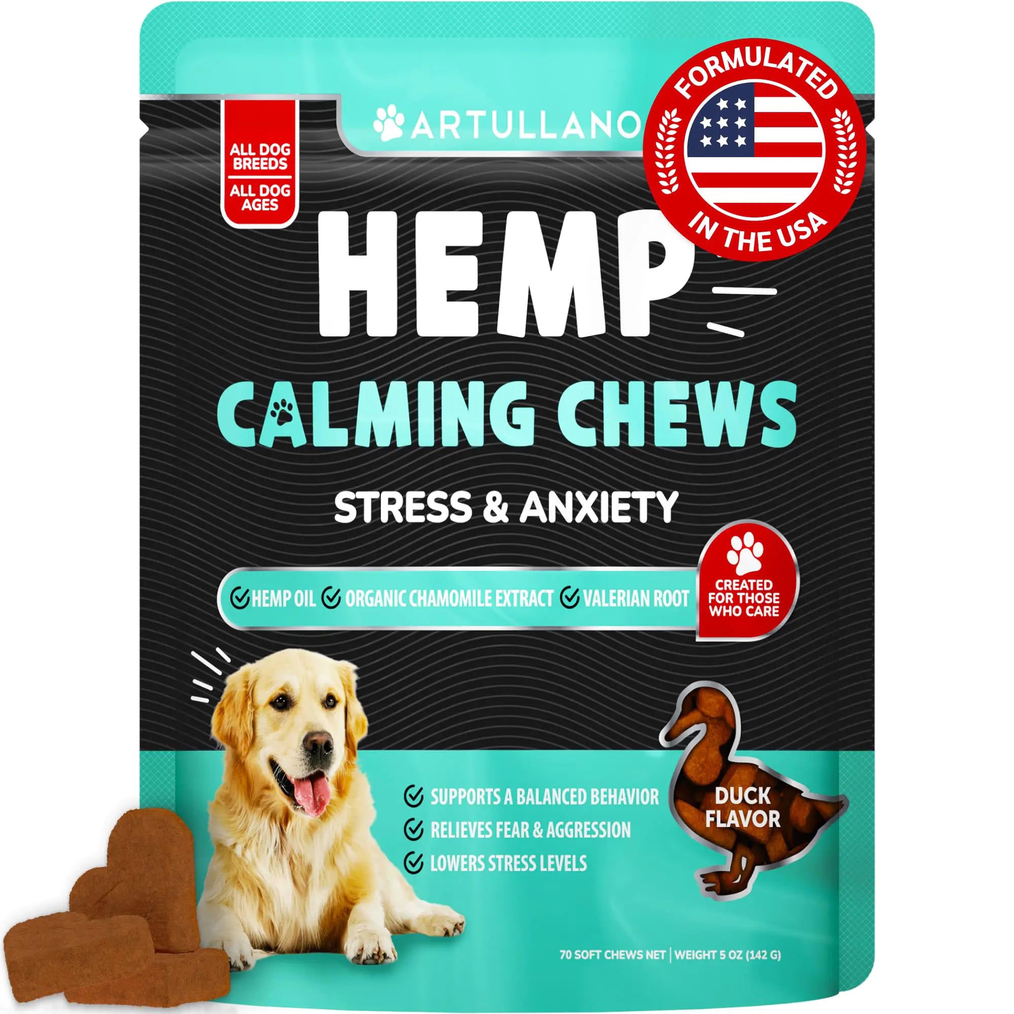 Hemp Calming Chews for Dogs (Duck) – with Hemp Oil 70 ct.