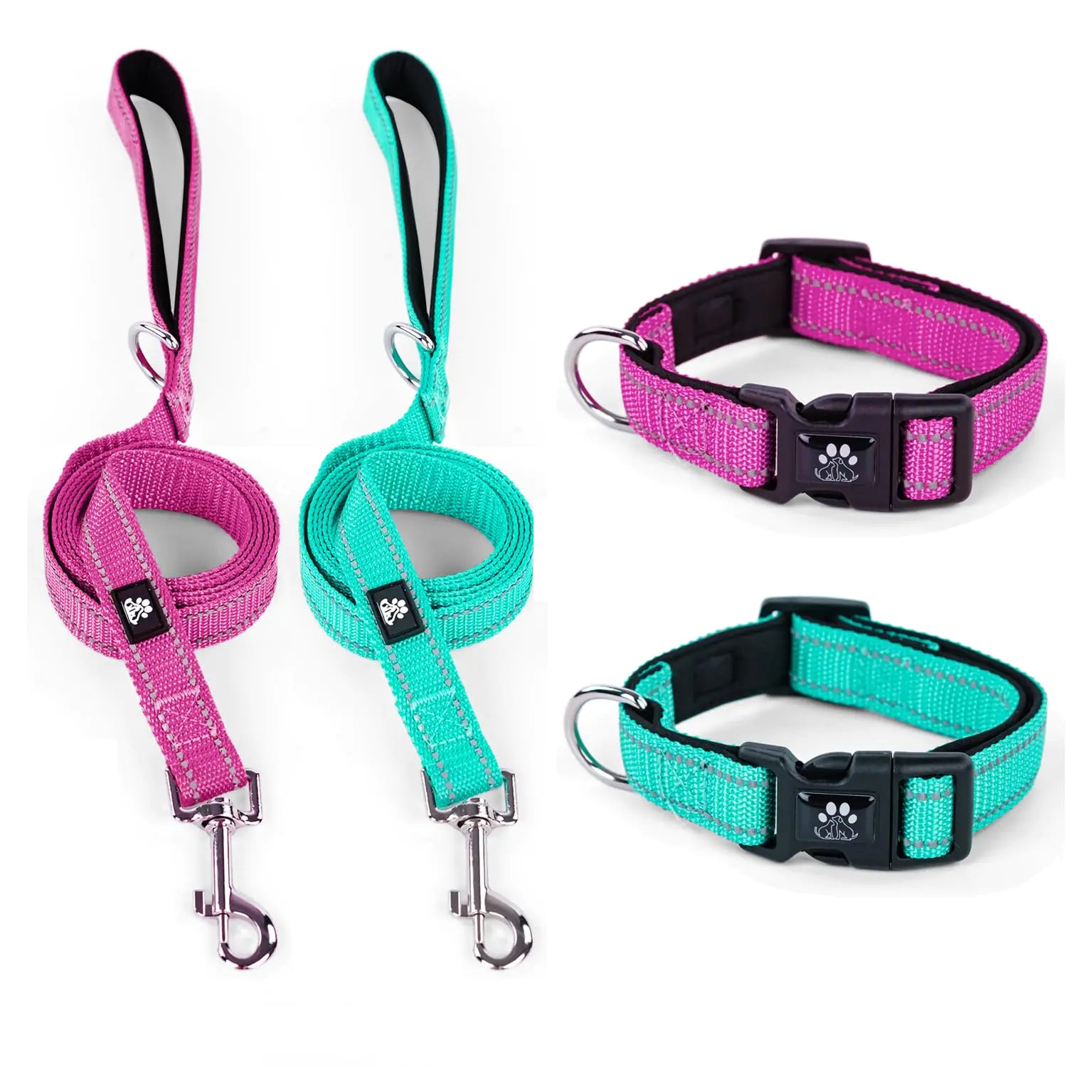 2 Pack Reflective Dog Collars and Leash Set