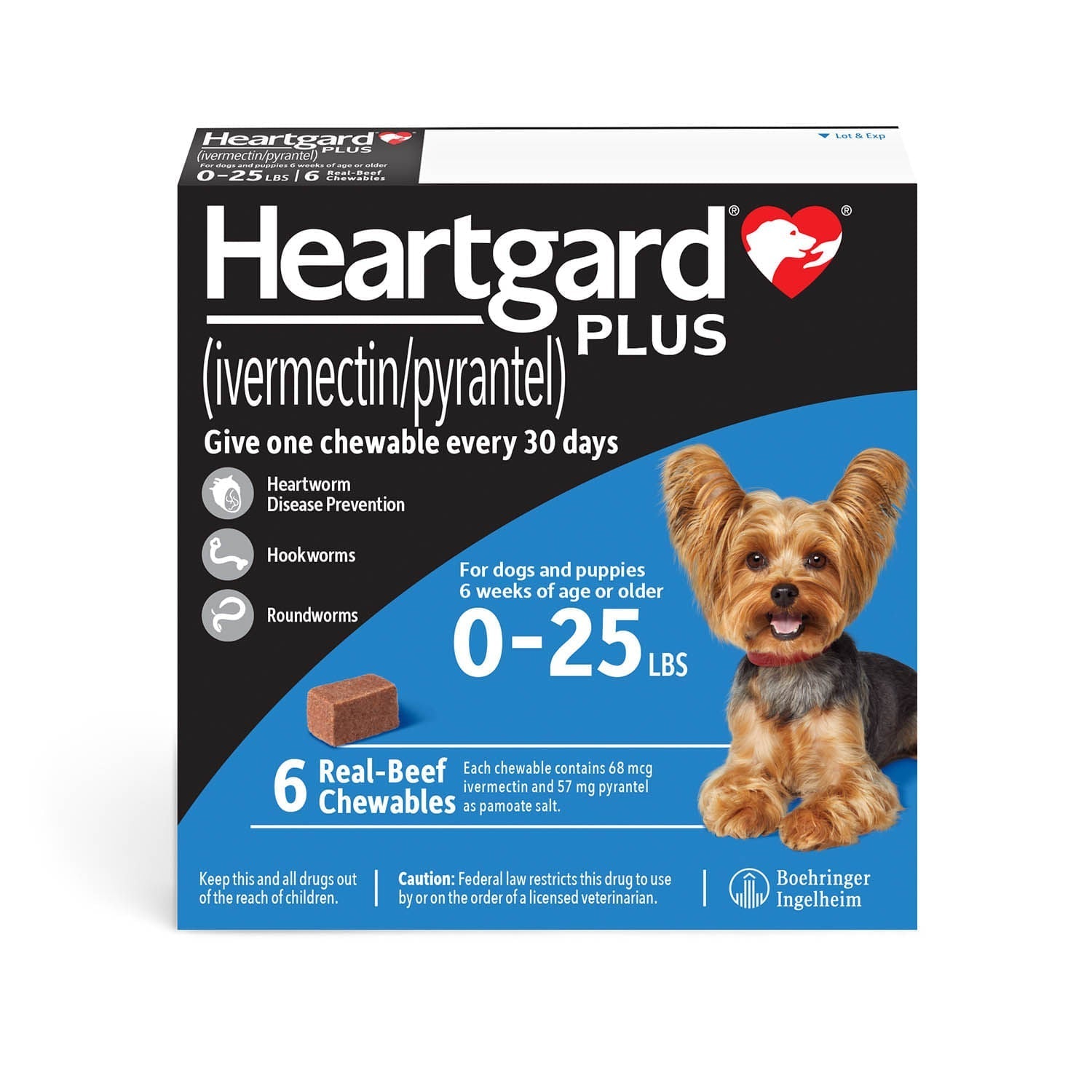 Heartgard Plus Rx  Up to 25 lbs  6 Month (Blue)