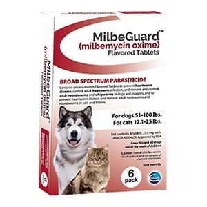 Rx Milbeguard Dog 51-100lb Cat 12-25lb (Red) x 6 tablet