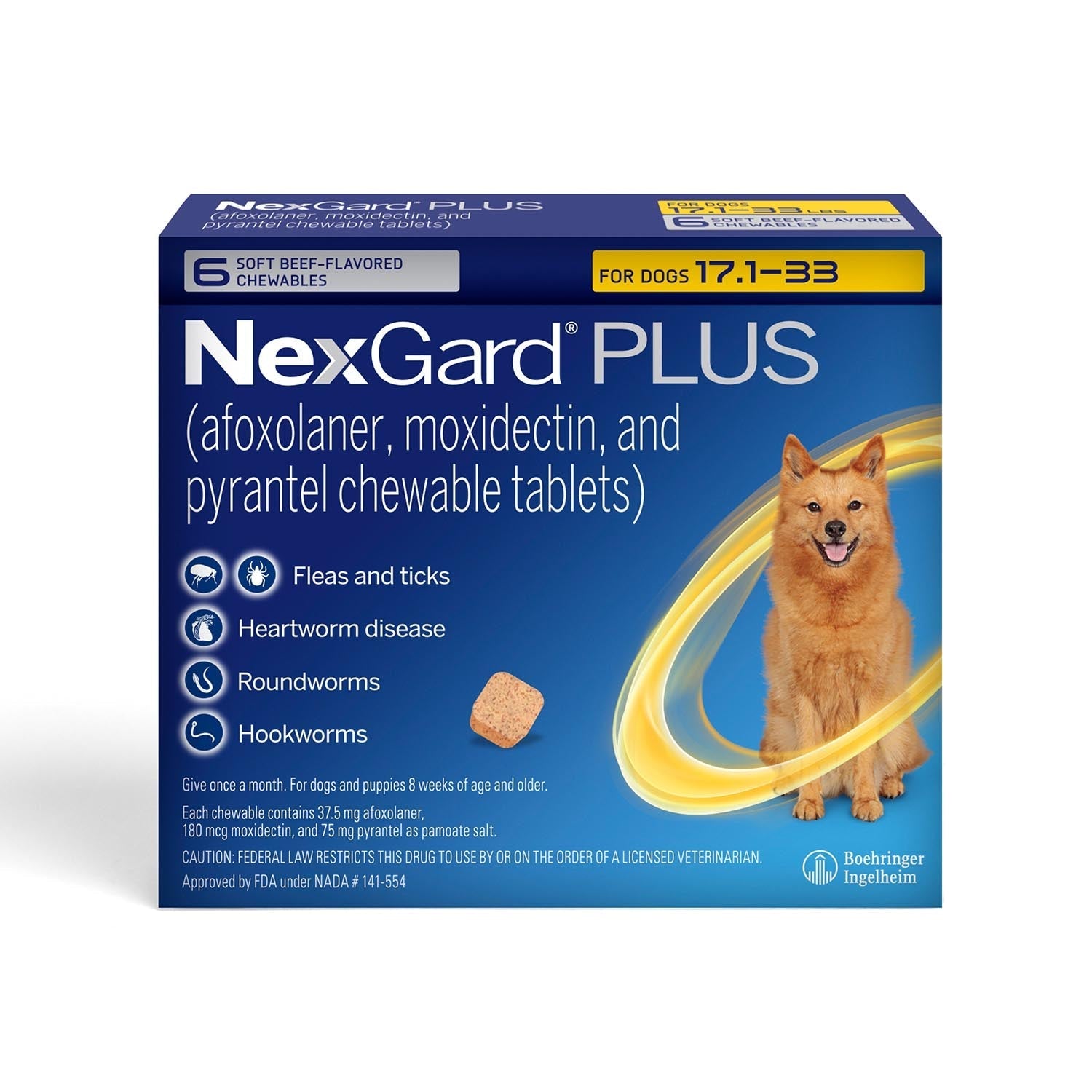 Rx Nexgard Plus, 17.1-33 lbs, 6pk