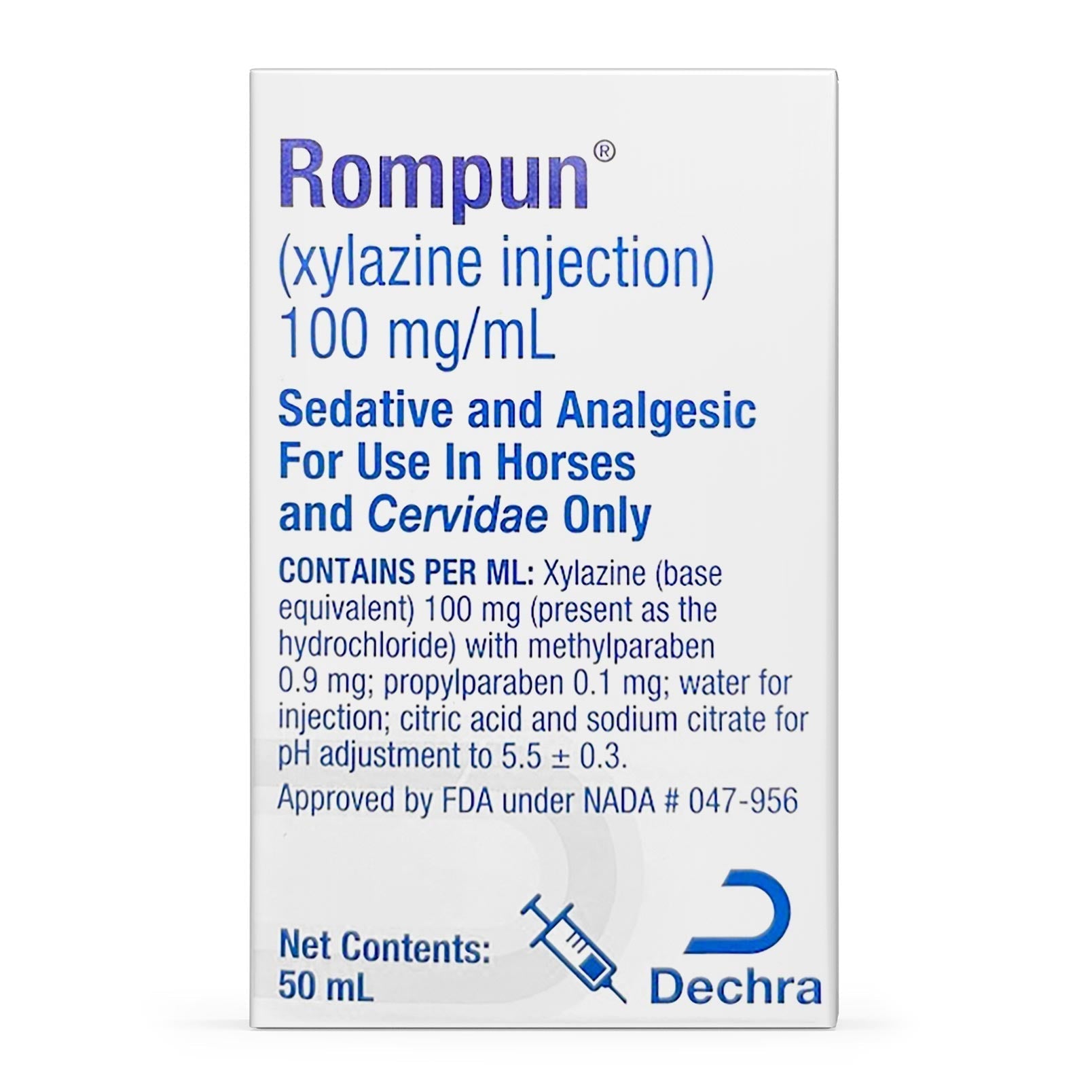 Rx Rompun 100mg/ml injectable x 50ml bottle