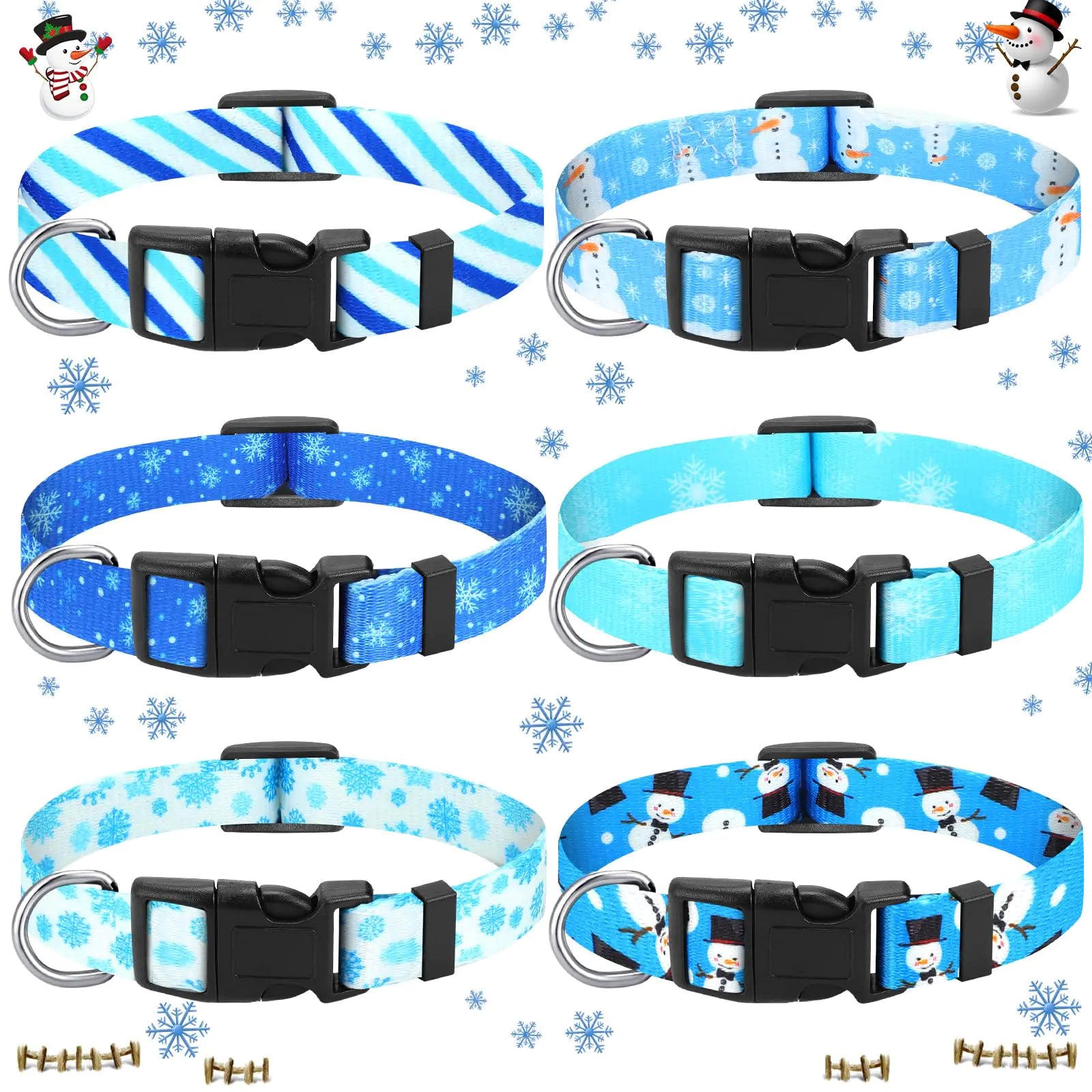 Snowflake Winter Themed Dog Collars W/Adjustable Cute Clip Collar, SM
